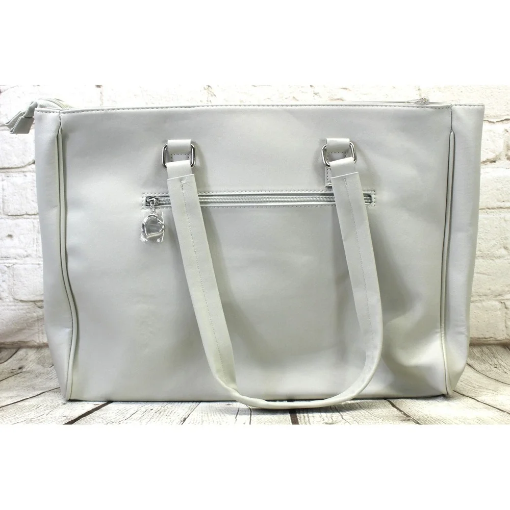 BELLA RUSSO Extra Large Purse TOTE LAPTOP BAG Shoulder Bag TRAVEL Grey 2 ZIPPERS